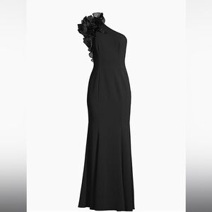 AIDAN MATTOX Organza Ruffle One Shoulder Gown